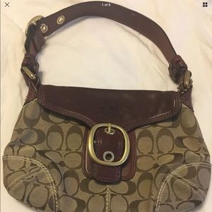 Coach small Burgundy shoulder bag leath and fabric